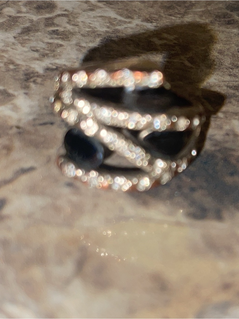 Sparkling Black Stone and Gold-Tone Multi-Band Ring